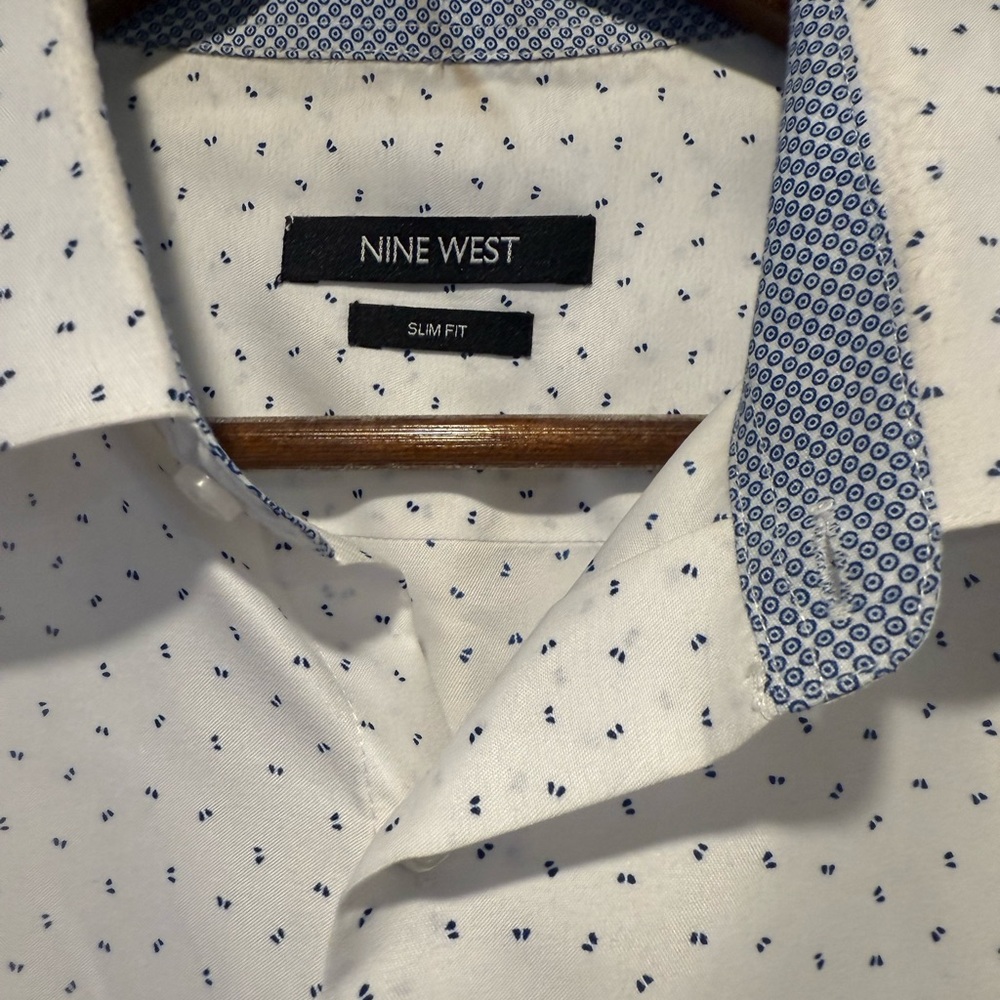 Nine West White and Blue Patterned Men's Shirt